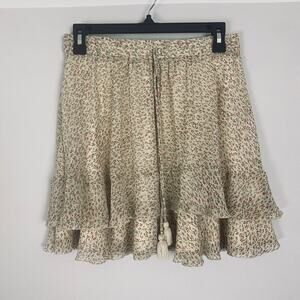 Aakaa L Cream Floral Ruffle Skirt, Tassel Tie Waist, 100% Polyester